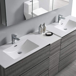 Fresca FVN93-361236HA-D Fresca Lazzaro 84" Glossy Ash Gray Free Standing Double Sink Modern Bathroom Vanity w/ Medicine Cabinet