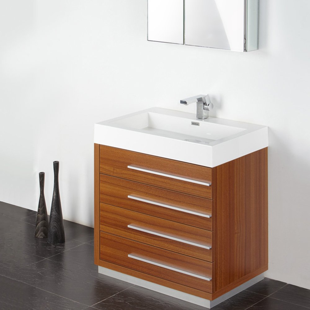 Fresca FVN8030TK Fresca Livello 30" Teak Modern Bathroom Vanity w/ Medicine Cabinet