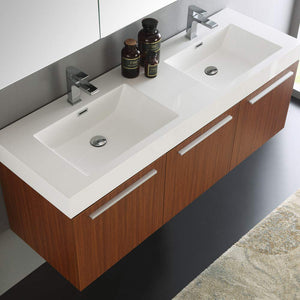 Fresca FVN8093GW-D Fresca Vista 60" Walnut Wall Hung Double Sink Modern Bathroom Vanity w/ Medicine Cabinet