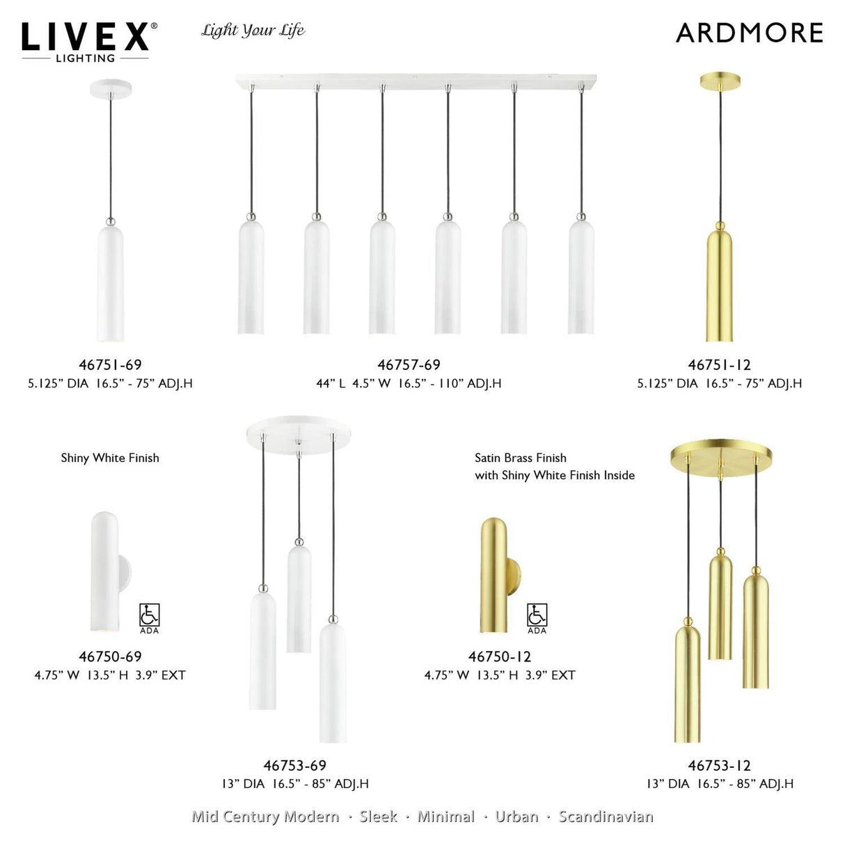 Livex Lighting 46753-69 Ardmore 3 Light 13 inch Shiny White Pendant Ceiling Light