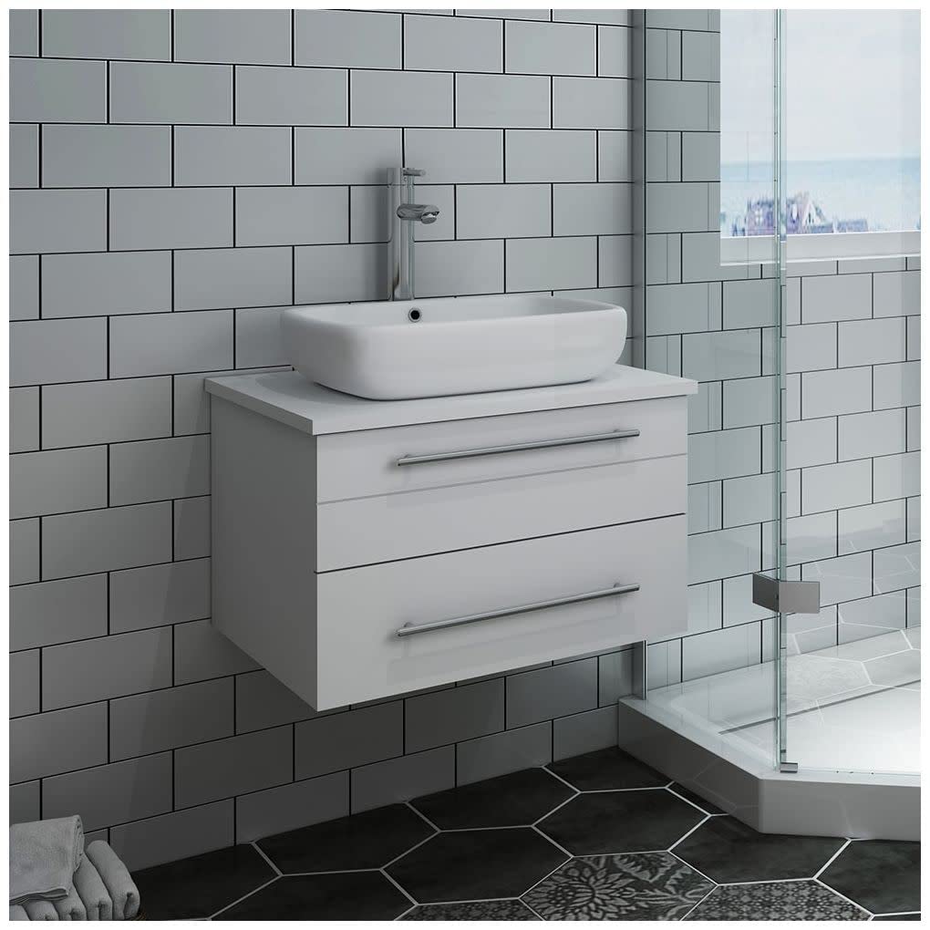 Fresca FCB6130GR-VSL-CWH-V Fresca Lucera 30" Gray Wall Hung Modern Bathroom Cabinet w/ Top & Vessel Sink