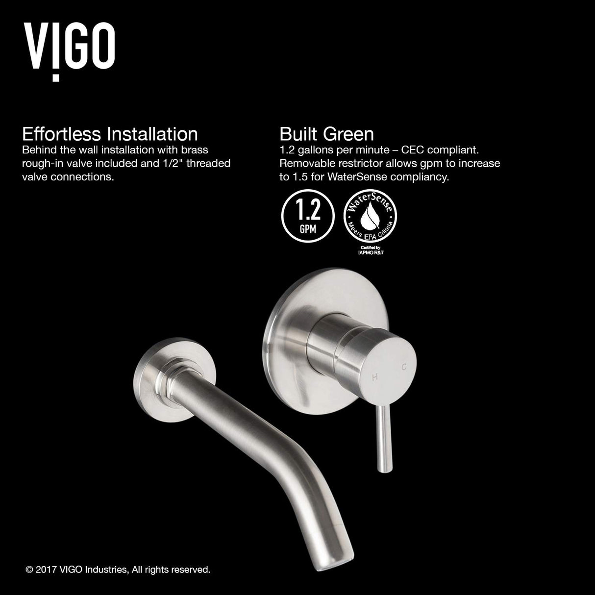 VIGO Olus 4.5 inch H Single Handle Bathroom Faucet in Brushed Nickel - Wall Mount Faucet - Rough-in Valve included VG05001BN
