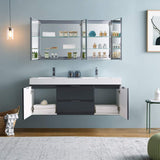 Fresca FVN8360GO-D Fresca Valencia 60" Gray Oak Wall Hung Double Sink Modern Bathroom Vanity w/ Medicine Cabinet