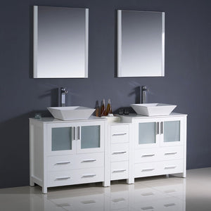 Fresca FVN62-301230WH-VSL Fresca Torino 72" White Modern Double Sink Bathroom Vanity w/ Side Cabinet & Vessel Sinks