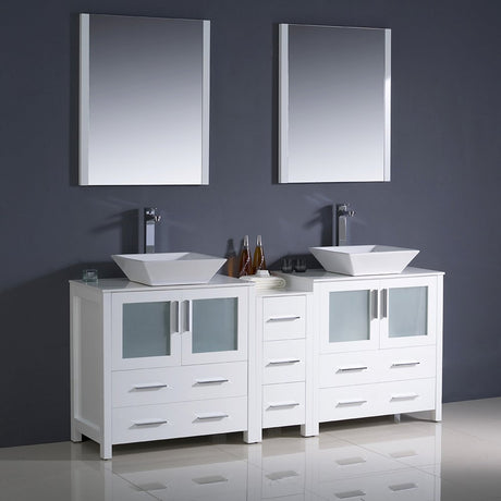 Fresca FVN62-301230WH-VSL Fresca Torino 72" White Modern Double Sink Bathroom Vanity w/ Side Cabinet & Vessel Sinks