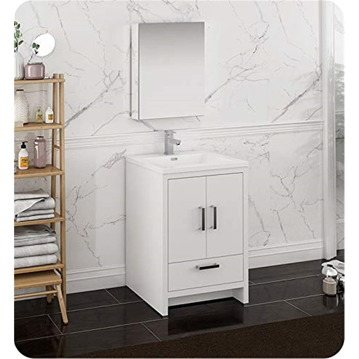 Fresca FVN9424WH Fresca Imperia 24" Glossy White Free Standing Modern Bathroom Vanity w/ Medicine Cabinet