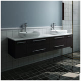 Fresca FCB6172GR-VSL-D-CWH-V Fresca Lucera 72" Gray Wall Hung Modern Bathroom Cabinet w/ Top & Double Vessel Sinks