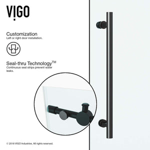 VIGO VG6051MBCL48 34.63" -34.63" W -73.75" H Frameless Sliding Rectangle Shower Enclosure with Clear 0.38" Tempered Glass and Stainless Steel Hardware in Matte Black Finish with Reversible Handle