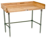 John Boos DSB04A Commercial Maple Top Work Table with 4" Backsplash & Stainless Steel Base Bracing, 108" W x 24" D 35-1/4"H, 6 Legs, Varnique Finish