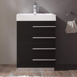Fresca FCB8024BW-I Fresca Livello 24" Black Modern Bathroom Cabinet w/ Integrated Sink
