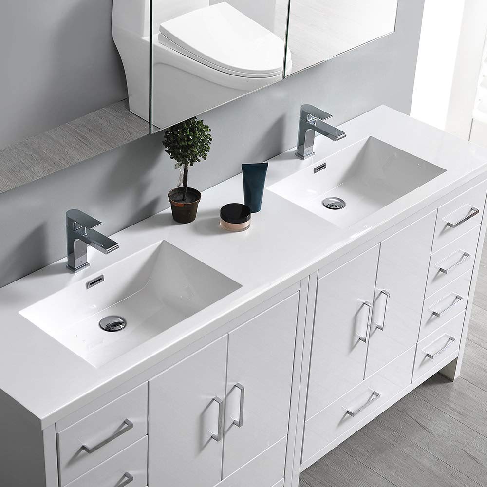 Fresca FCB9472WH-I Fresca Imperia 72" Glossy White Free Standing Double Sink Modern Bathroom Cabinet w/ Integrated Sink