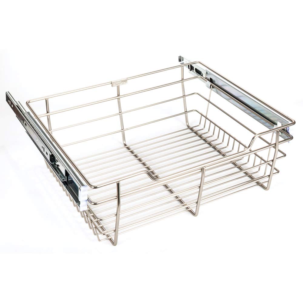 Hardware Resources POB1-16176SN Satin Nickel Closet Pullout Basket with Slides 16"D x 17"W x 6"H