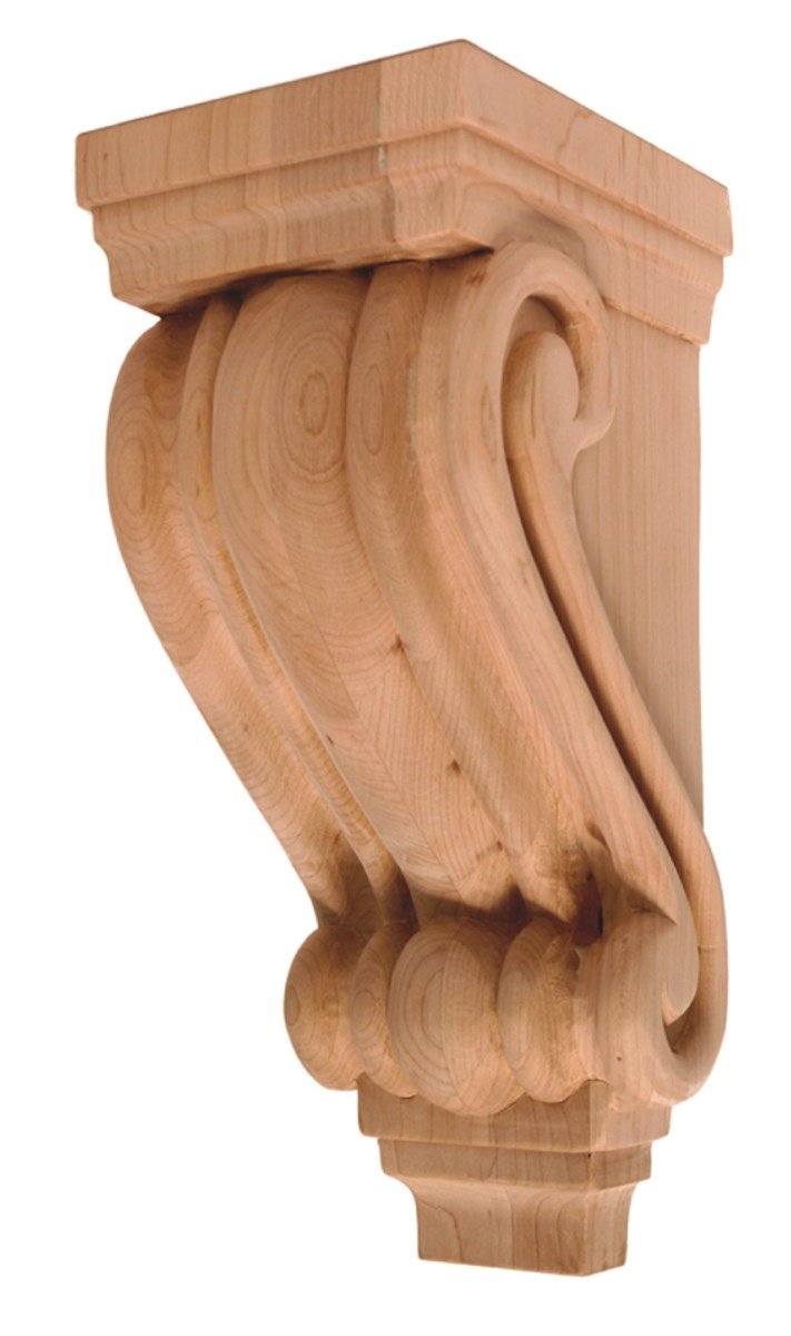 Hardware Resources CORC-2RW 5" W x 6-3/4" D x 14" H Rubberwood Scrolled Corbel
