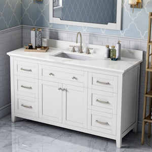 Jeffrey Alexander VKITCHA60SWHCQR 60" White Chatham Vanity, Calacatta Vienna Quartz Vanity Top, undermount rectangle bowl
