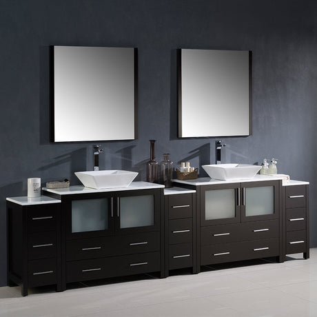 Fresca FVN62-108ES-VSL Fresca Torino 108" Espresso Modern Double Sink Bathroom Vanity w/ 3 Side Cabinets & Vessel Sinks