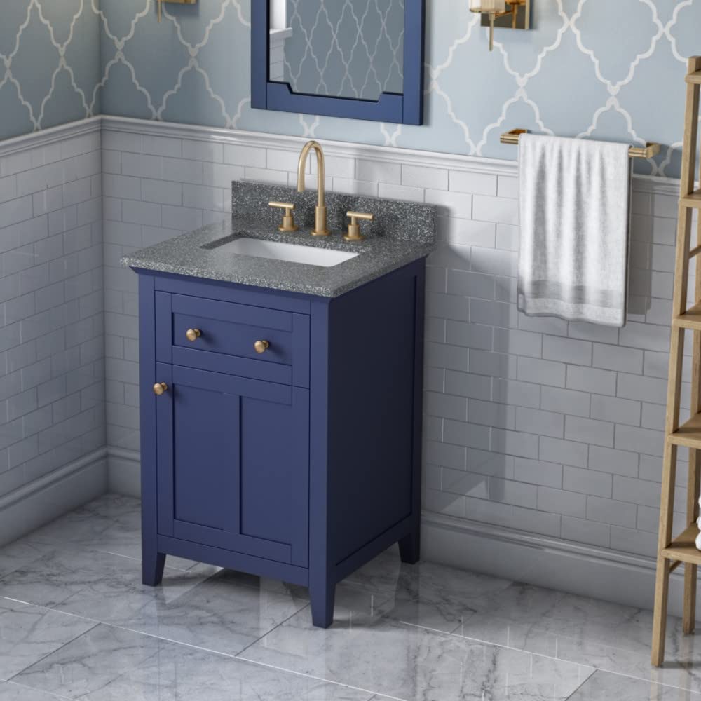 Jeffrey Alexander VKITCHA24BLBOR 24" Hale Blue Chatham Vanity, Boulder Cultured Marble Vanity Top, undermount rectangle bowl