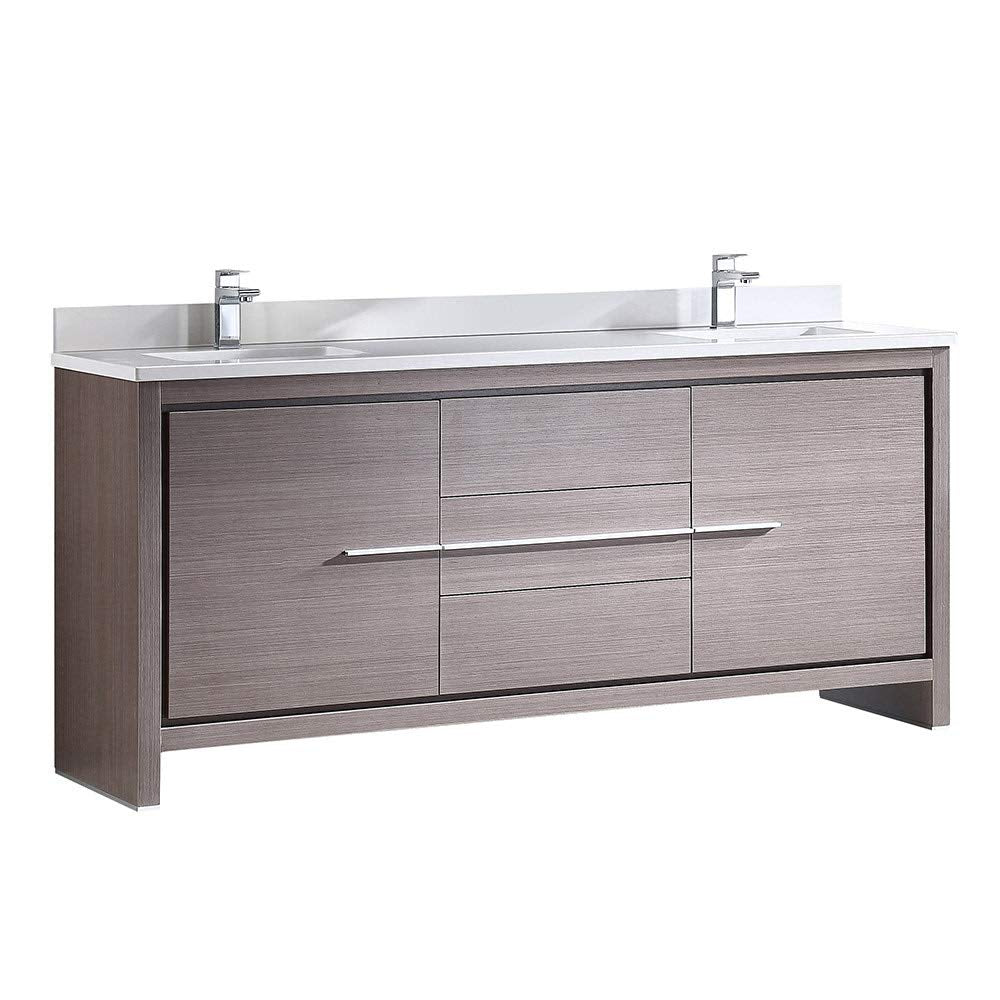 Fresca FCB8172GO-CWH-U Fresca Allier 72" Gray Oak Modern Double Sink Bathroom Cabinet w/ Top & Sinks