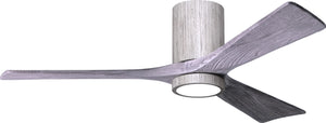 Matthews Fan IR3HLK-BW-BW-52 Irene-3HLK three-blade flush mount paddle fan in Barn Wood finish with 52” solid barn wood tone blades and integrated LED light kit.