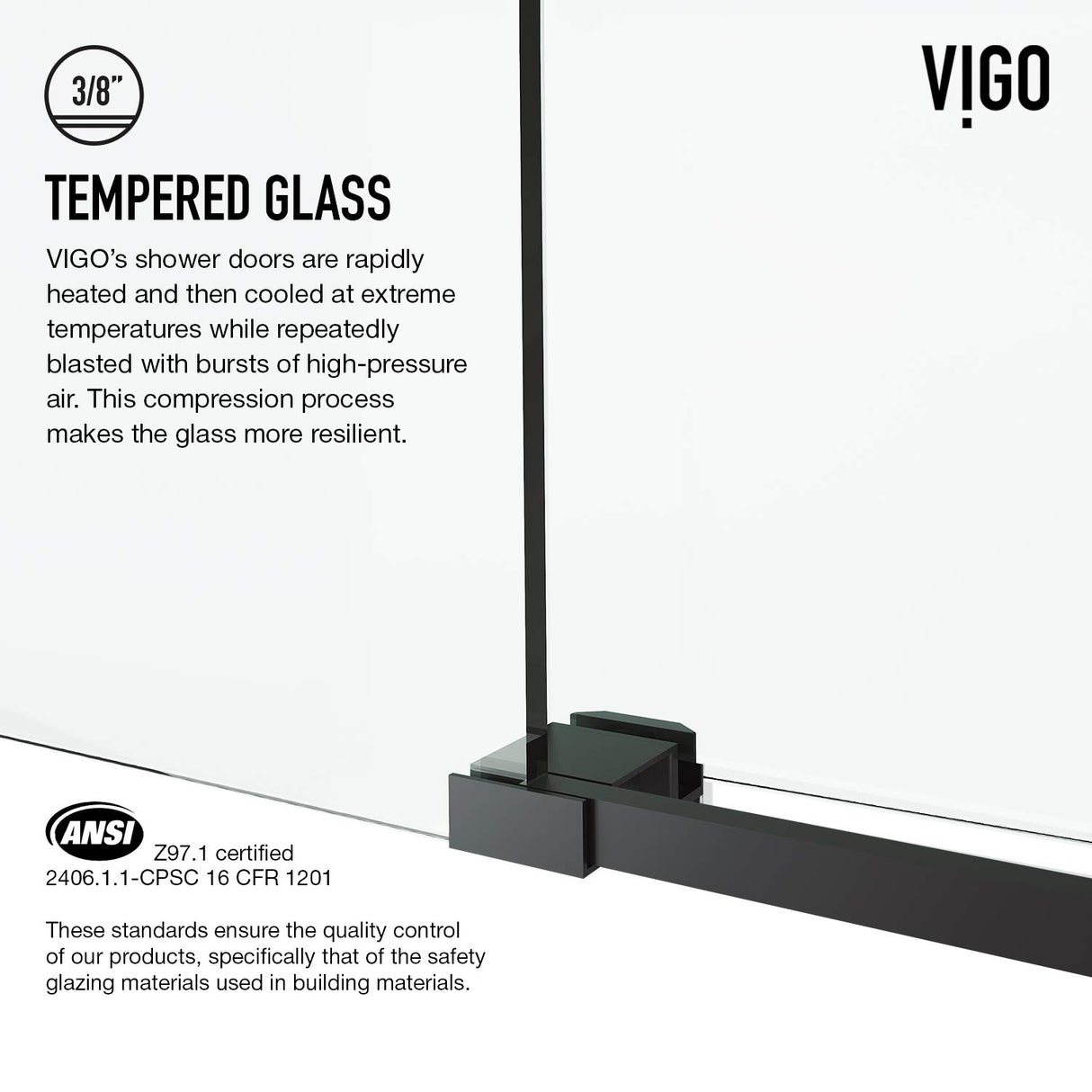 VIGO Adjustable 68-72" W x 76" H Elan Cass Aerodynamic Frameless Sliding Shower Door with Clear Tempered Glass, Reversible Door Handle and Stainless Steel Hardware in Matte Black-VG6044MBCL7276