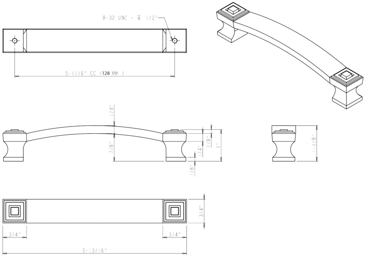 Jeffrey Alexander 585-128DBAC 128 mm Center-to-Center Brushed Oil Rubbed Bronze Square Delmar Cabinet Pull