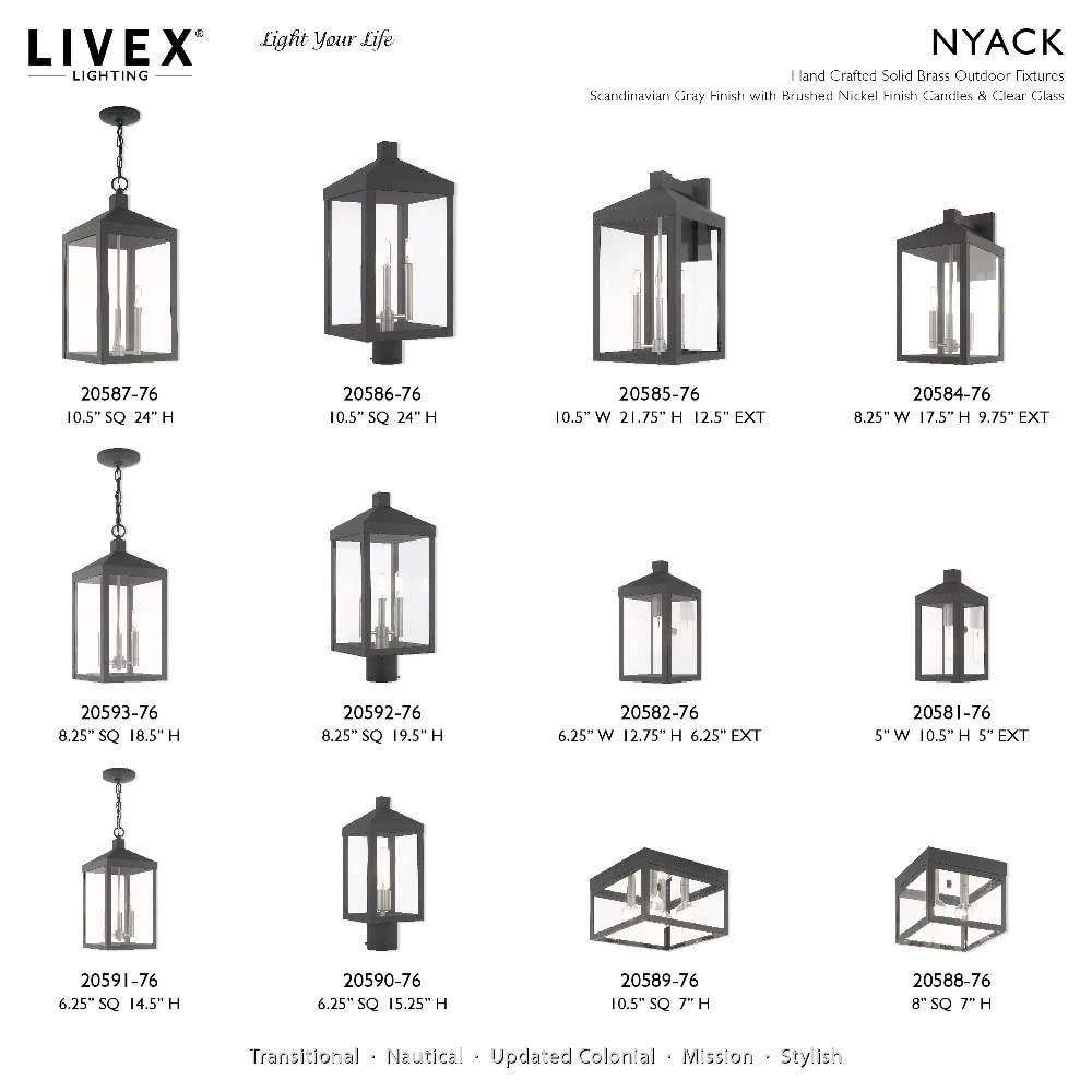 Livex Lighting 20582-76 Nyack - 12.75" One Light Outdoor Wall Lantern, Scandinavian Gray Finish with Clear Glass