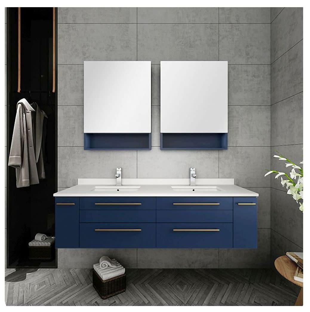 Fresca FCB6160GR-UNS-D Fresca Lucera 60" Gray Wall Hung Double Undermount Sink Modern Bathroom Cabinet