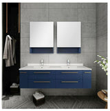 Fresca FCB6160WH-UNS-D Fresca Lucera 60" White Wall Hung Double Undermount Sink Modern Bathroom Cabinet