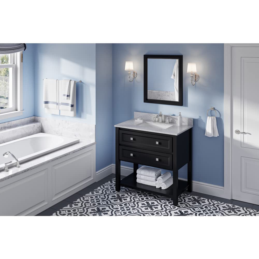 Jeffrey Alexander VKITADL36BKWCR 36" Black Adler Vanity, White Carrara Marble Vanity Top, undermount rectangle bowl