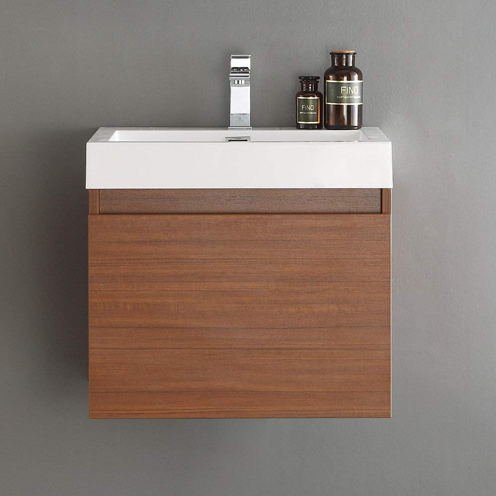 Fresca FCB8006TK-I Fresca Nano 24" Teak Modern Bathroom Cabinet w/ Integrated Sink