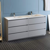 Fresca FCB93-3636GR-D-I Fresca Lazzaro 72" Gray Free Standing Modern Bathroom Cabinet w/ Integrated Double Sink