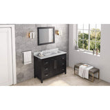 Jeffrey Alexander VKITCAD48BKWCR 48" Black Cade Vanity, White Carrara Marble Vanity Top, undermount rectangle bowl