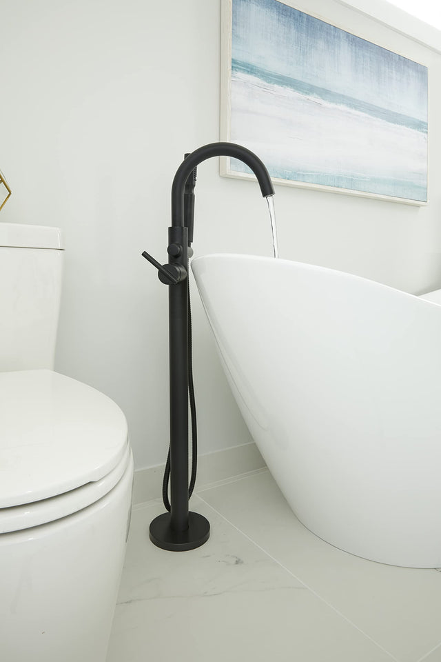 Gerber D300558BST Satin Black Contemporary Floor Mount Tub Filler Trim Kit With HANDS...