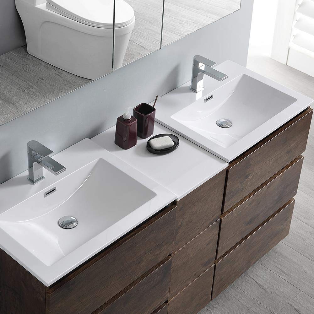 Fresca FVN93-241224RW-D Fresca Lazzaro 60" Rosewood Free Standing Double Sink Modern Bathroom Vanity w/ Medicine Cabinet