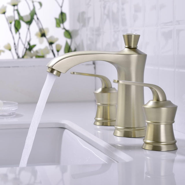 8 Inch 2 Handle Bathroom Faucet Brass Brushed Gold Widespread Vanity Basin Sink Faucet, Traditional Style