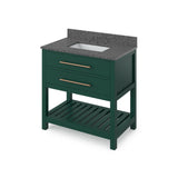 Jeffrey Alexander VKITWAV36GNBOR 36" Forest Green Wavecrest Vanity, Boulder Cultured Marble Vanity Top, undermount rectangle bowl