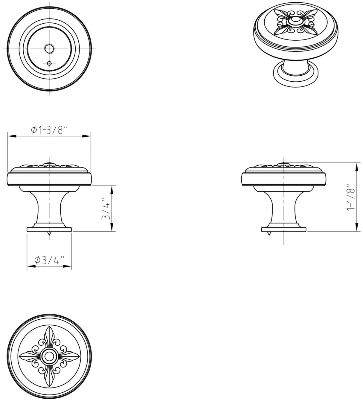 Jeffrey Alexander 417SN 1-3/8" Diameter Satin Nickel Baroque Lafayette Cabinet Knob