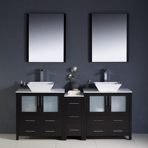 Fresca FVN62-301230ES-VSL Fresca Torino 72" Espresso Modern Double Sink Bathroom Vanity w/ Side Cabinet & Vessel Sinks