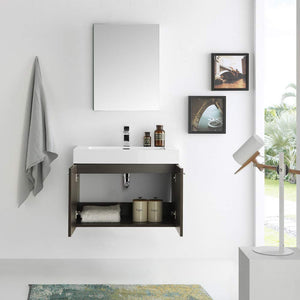 Fresca FVN8089BW Fresca Vista 30" Black Wall Hung Modern Bathroom Vanity w/ Medicine Cabinet