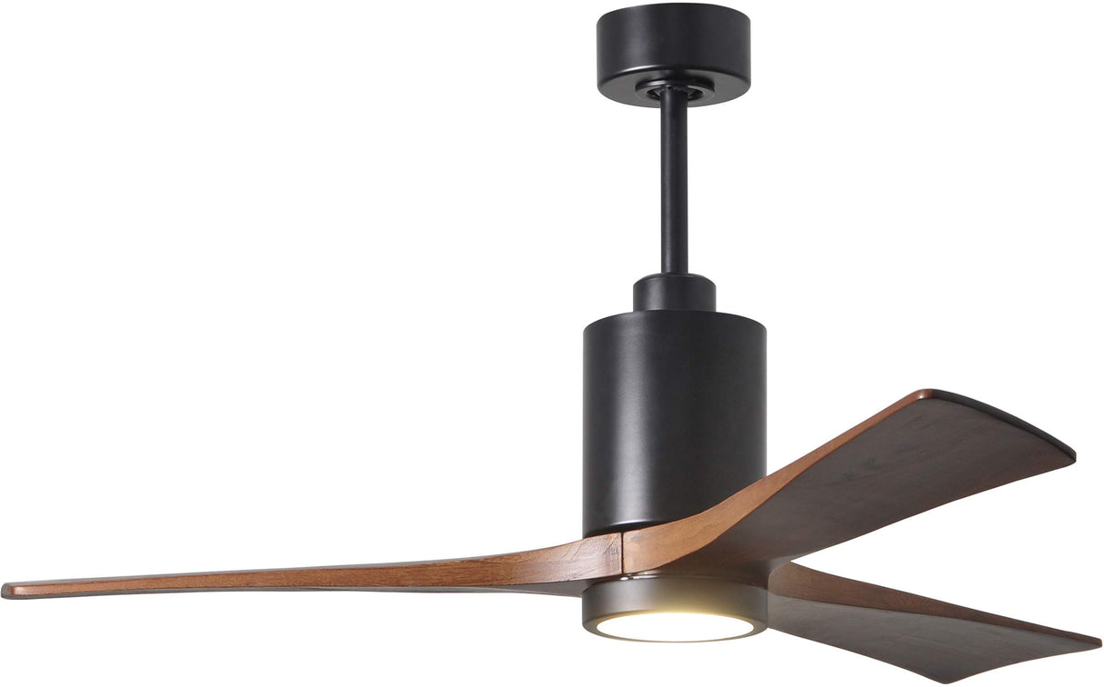 Matthews Fan PA3-BK-WA-52 Patricia-3 three-blade ceiling fan in Matte Black finish with 52” solid walnut tone blades and dimmable LED light kit 