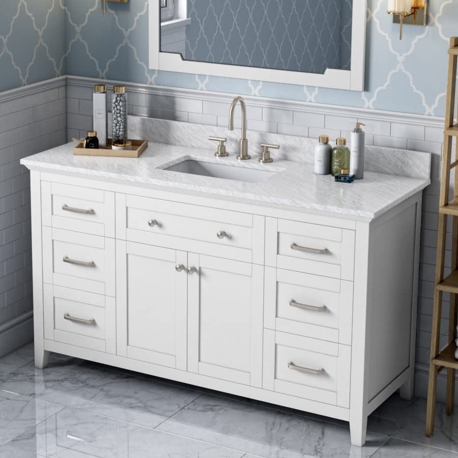 Jeffrey Alexander VKITCHA60SWHWCR 60" White Chatham Vanity, White Carrara Marble Vanity Top, undermount rectangle bowl