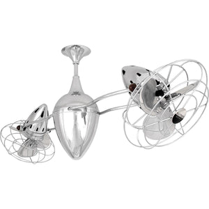 Matthews Fan AR-CR-MTL Ar Ruthiane 360° dual headed rotational ceiling fan in polished chrome finish with metal blades.