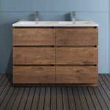 Fresca FCB93-2424RW-D-I Fresca Lazzaro 48" Rosewood Free Standing Modern Bathroom Cabinet w/ Integrated Double Sink