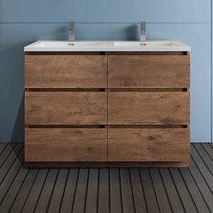 Fresca FCB93-2424RW-D-I Fresca Lazzaro 48" Rosewood Free Standing Modern Bathroom Cabinet w/ Integrated Double Sink