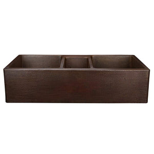 Premier Copper Products KATDB422210 42-Inch Triple Basin Split Hammered Copper Kitchen Apron Triple Basin Sink