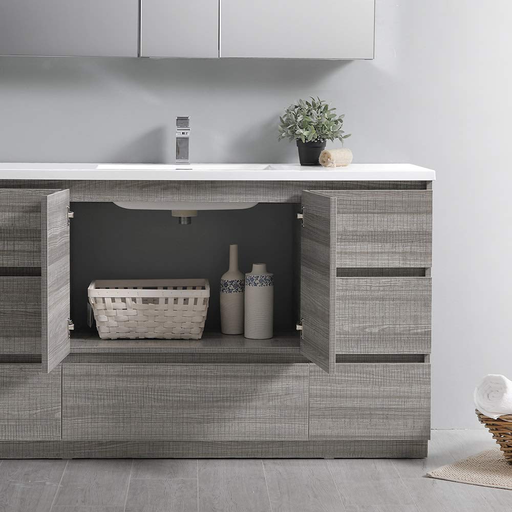 Fresca FCB9360MGO-S-I Fresca Lazzaro 60" Gray Wood Free Standing Modern Bathroom Cabinet w/ Integrated Single Sink