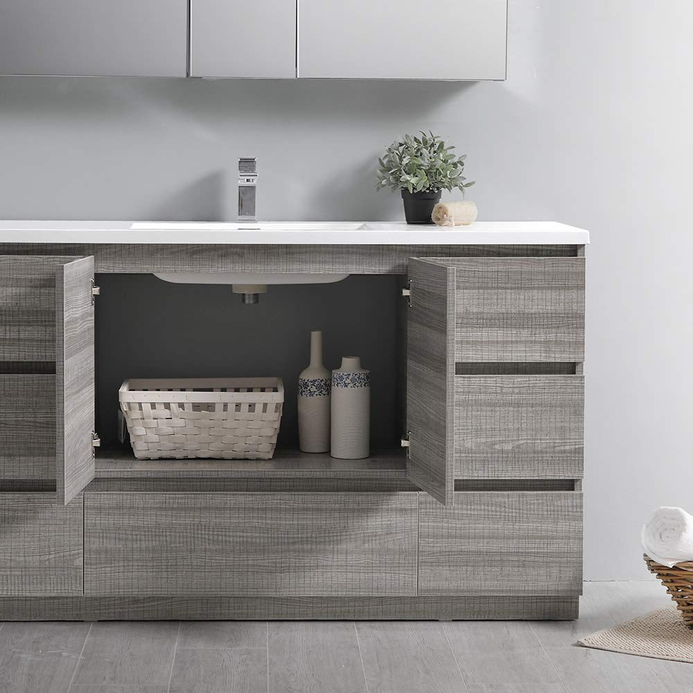 Fresca FCB9360GR-S-I Fresca Lazzaro 60" Gray Free Standing Modern Bathroom Cabinet w/ Integrated Single Sink