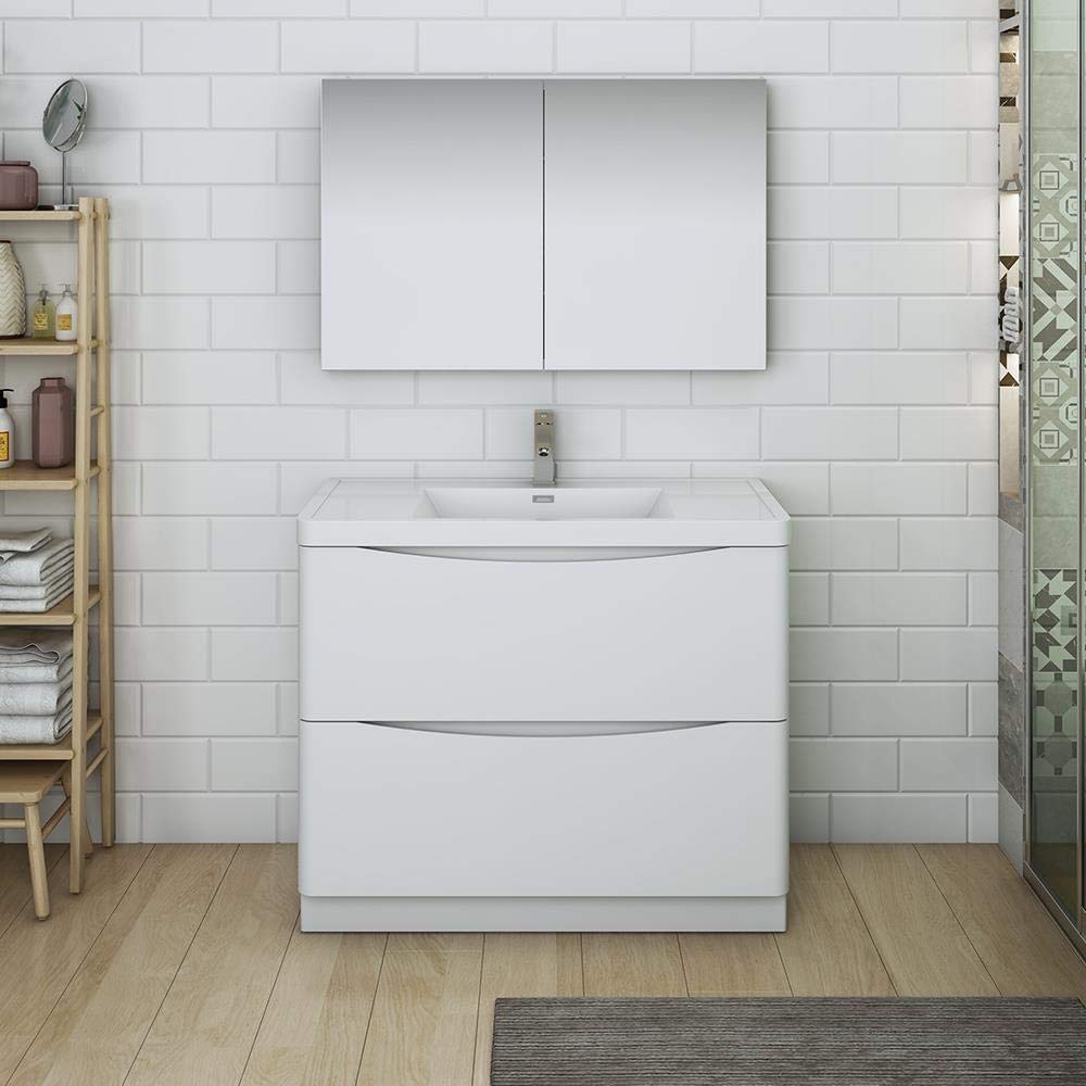 Fresca FVN9140WH Fresca Tuscany 40" Glossy White Free Standing Modern Bathroom Vanity w/ Medicine Cabinet