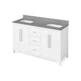 Jeffrey Alexander VKITCAD60WHSGR 60" White Cade Vanity, double bowl, Steel Grey Cultured Marble Vanity Top, undermount rectangle bowl