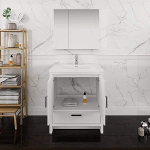 Fresca FVN9430WH Fresca Imperia 30" Glossy White Free Standing Modern Bathroom Vanity w/ Medicine Cabinet