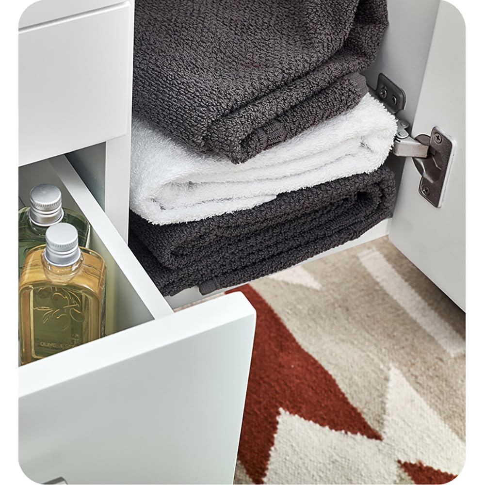Fresca FCB6136WH-UNS-L-CWH-U Fresca Lucera 36" White Wall Hung Modern Bathroom Cabinet w/ Top & Undermount Sink - Left Version